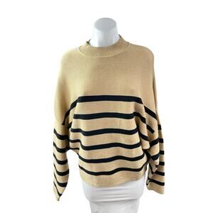 Zesica Women's Beige Tan Striped Mock Neck Knit Long Dolman Sleeve Sweater Top M